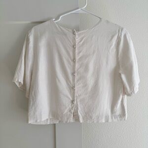 ABERCROMBIE & FITCH White Cropped Button Up Top
